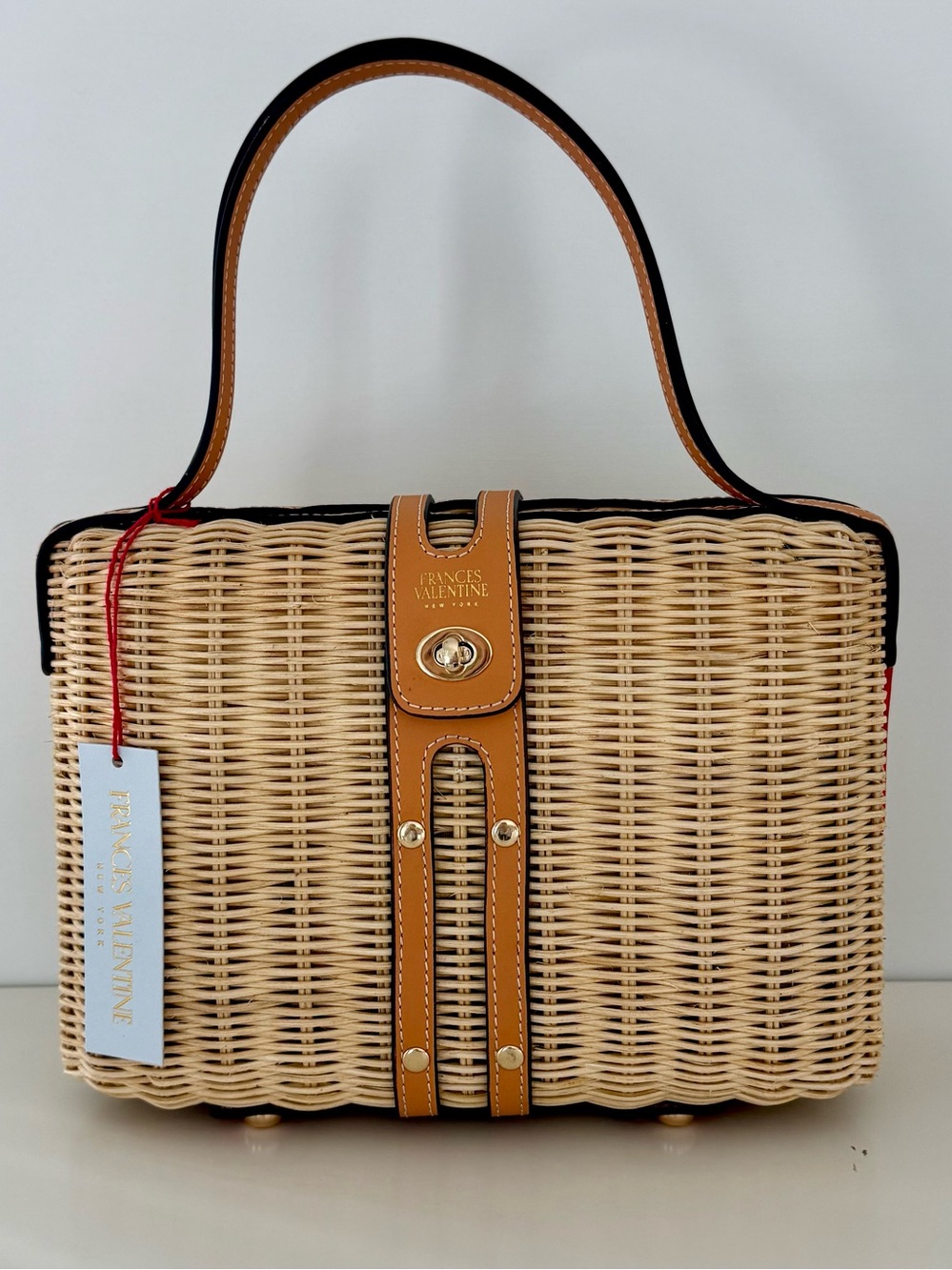 Frances Valentine Holland Satchel Natural Wicker Vachetta Leather NWT